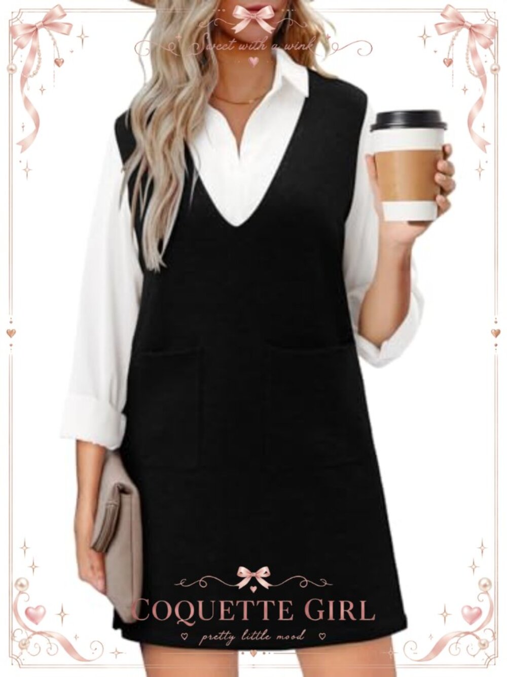 Womens V Neck Knit Sleeveless Midi Sweater Dress with Pockets